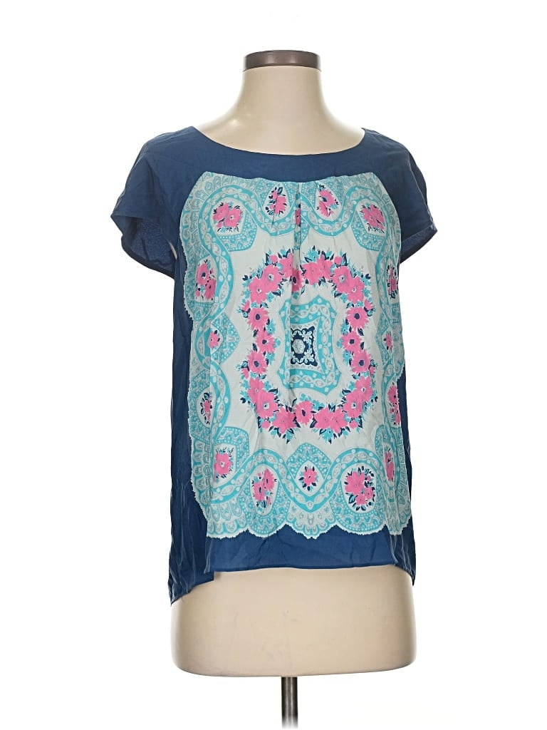 Pre-owned Moulinette Soeurs Short Sleeve Top Blue Scoop Neck Tops