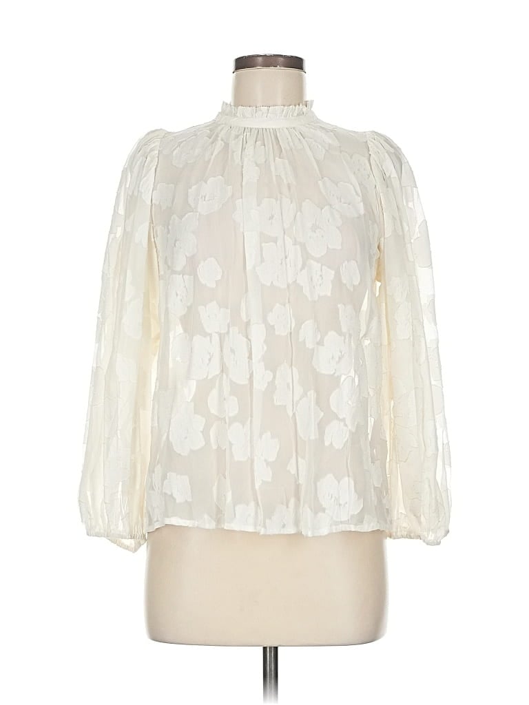 Ulla Johnson 3/4 Sleeve Silk Top Ivory Mock Neckline Tops In White