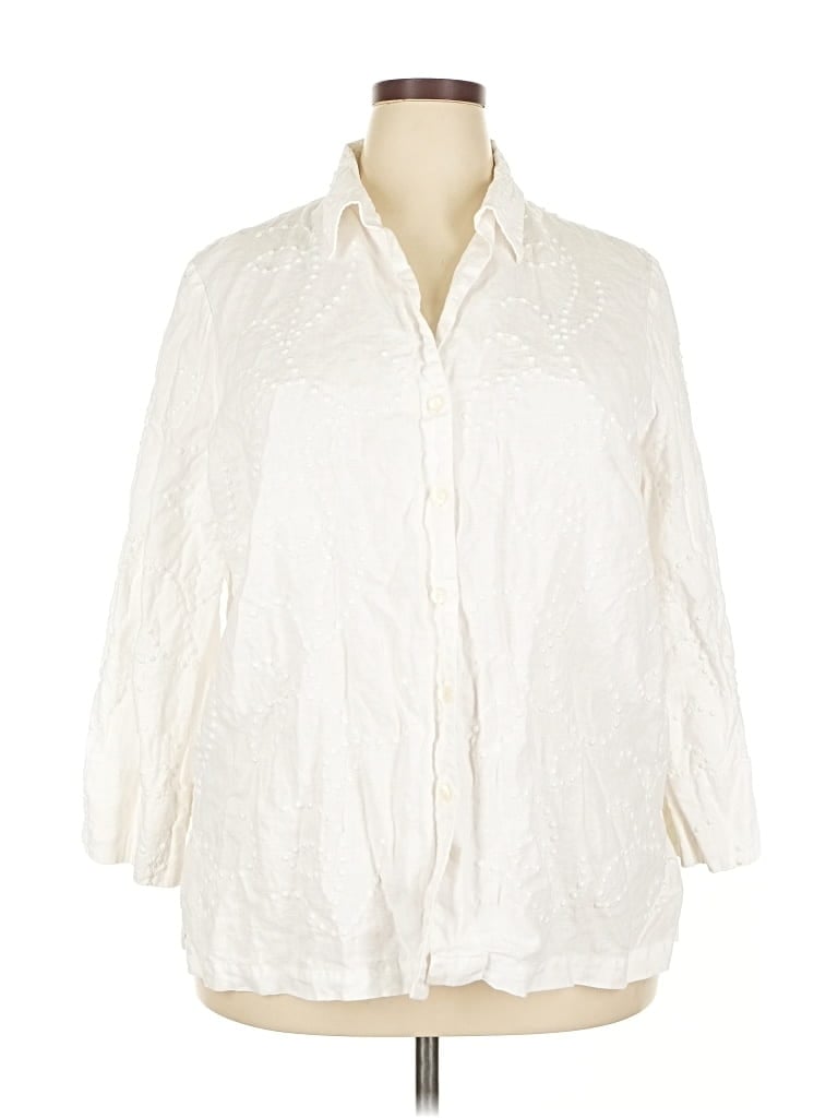 Pre-owned Jones New York Signature 3/4 Sleeve Button Down Shirt In White