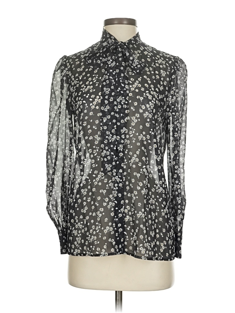 Pre-owned Nili Lotan Long Sleeve Silk Top Black High Neck Tops