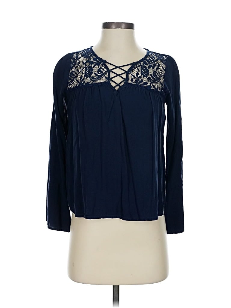 Pre-owned Hollister Long Sleeve Blouse In Blue