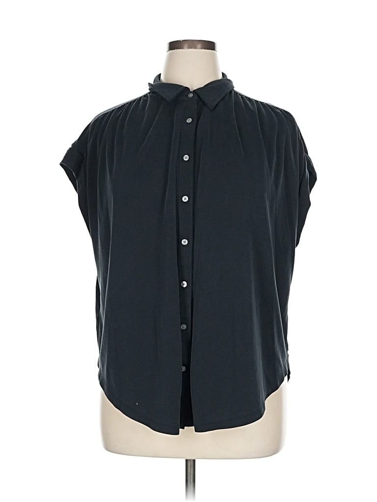 Pre-owned Lou & Grey Short Sleeve Blouse In Black
