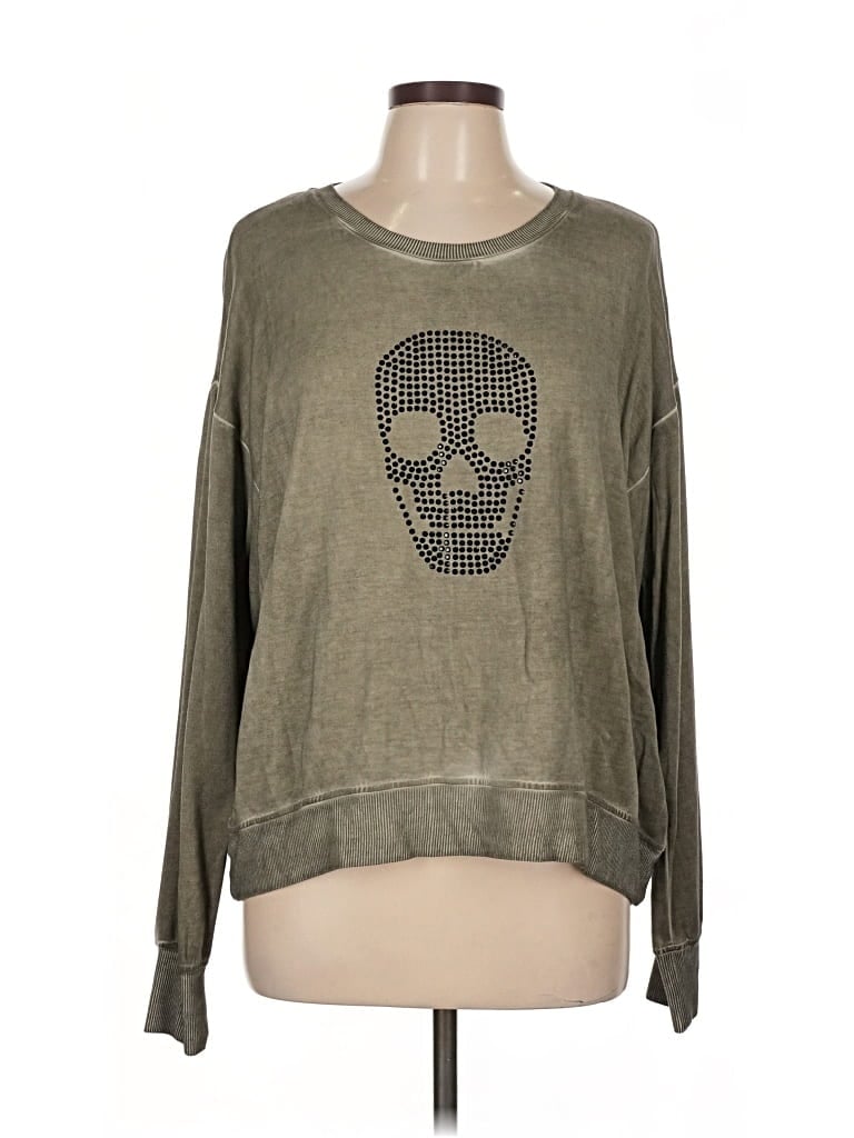 British Khaki Long Sleeve Top Green Crew Neck Tops In Green