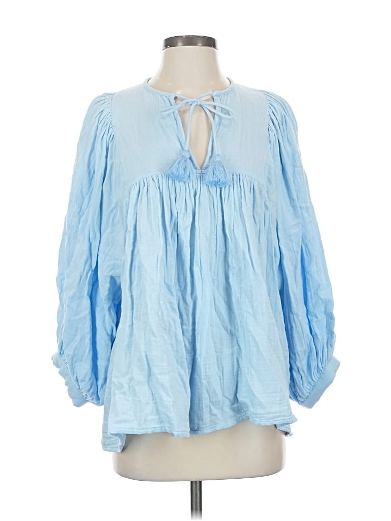 Pre-owned Mille Resort & Travel 3/4 Sleeve Blouse In Blue