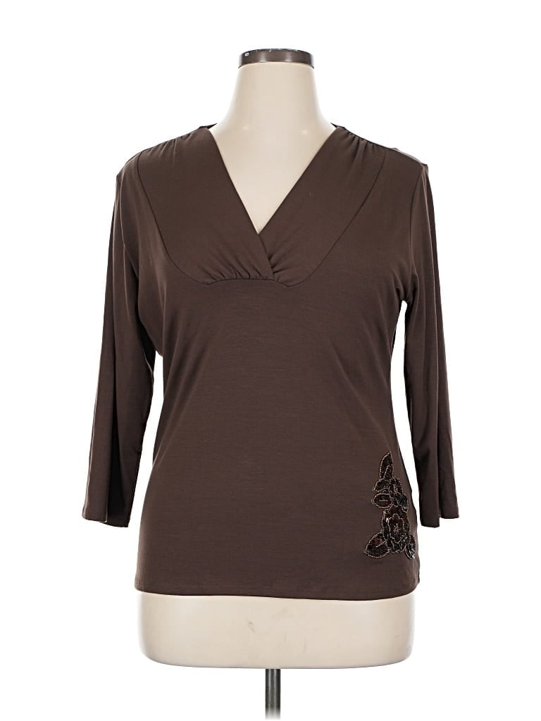 Pre-owned Apt. 9 3/4 Sleeve Top Brown V Neck Tops