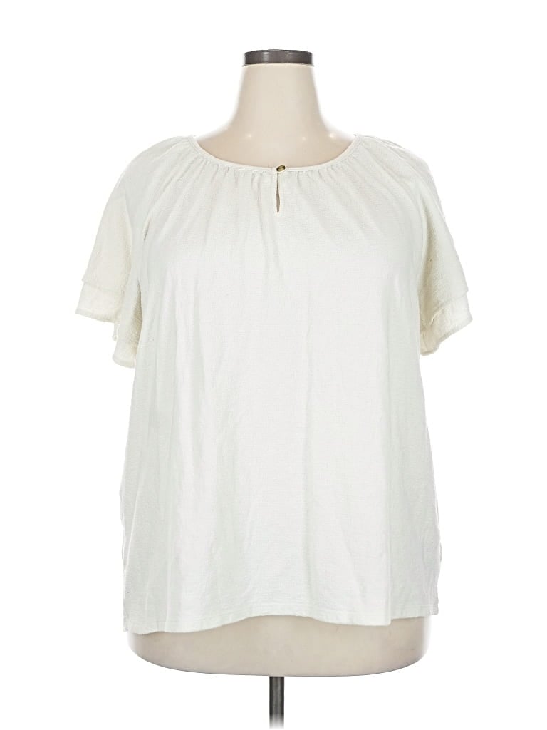 Pre-owned Terra & Sky Short Sleeve Blouse In White