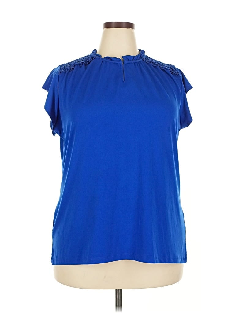 Pre-owned Liz Claiborne Short Sleeve Top Blue Keyhole Neckline Tops