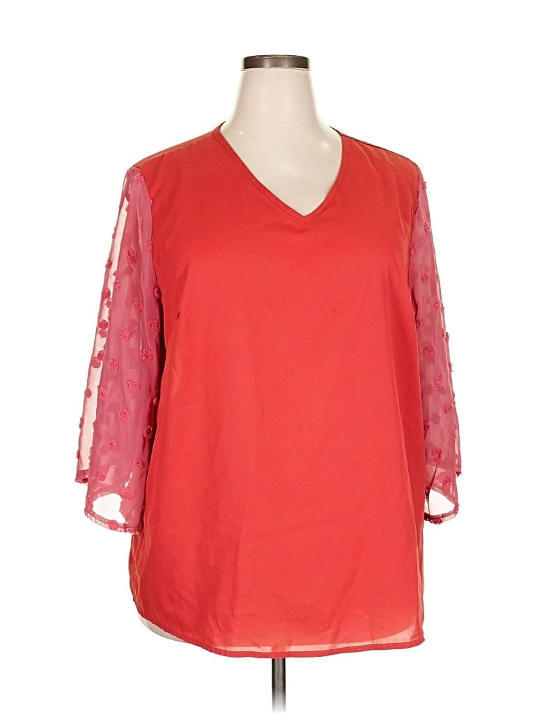 Pre-owned Shein Curve 3/4 Sleeve Blouse In Red