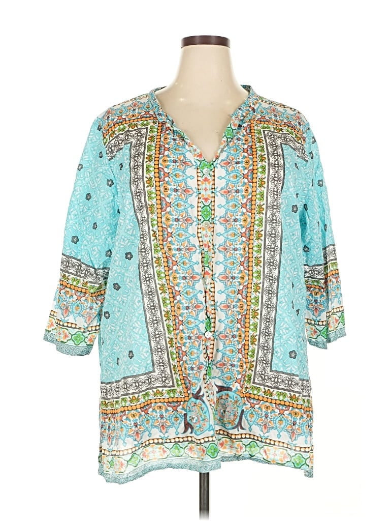 Pre-owned La Cera 3/4 Sleeve Blouse In Blue