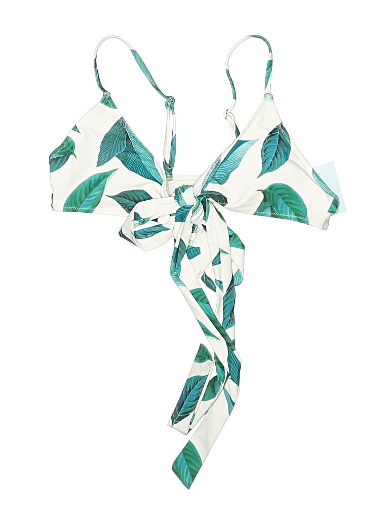 Pre-owned Unbranded Swimsuit Top Green Tropical Pattern Swimwear