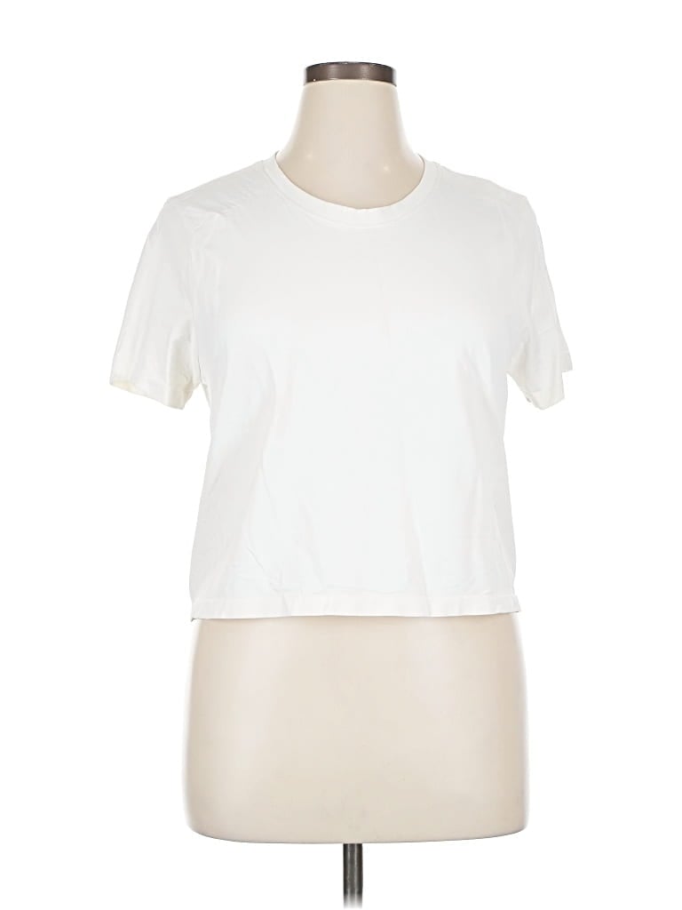 Pre-owned Harmony And Balance Short Sleeve Top White Crew Neck Tops