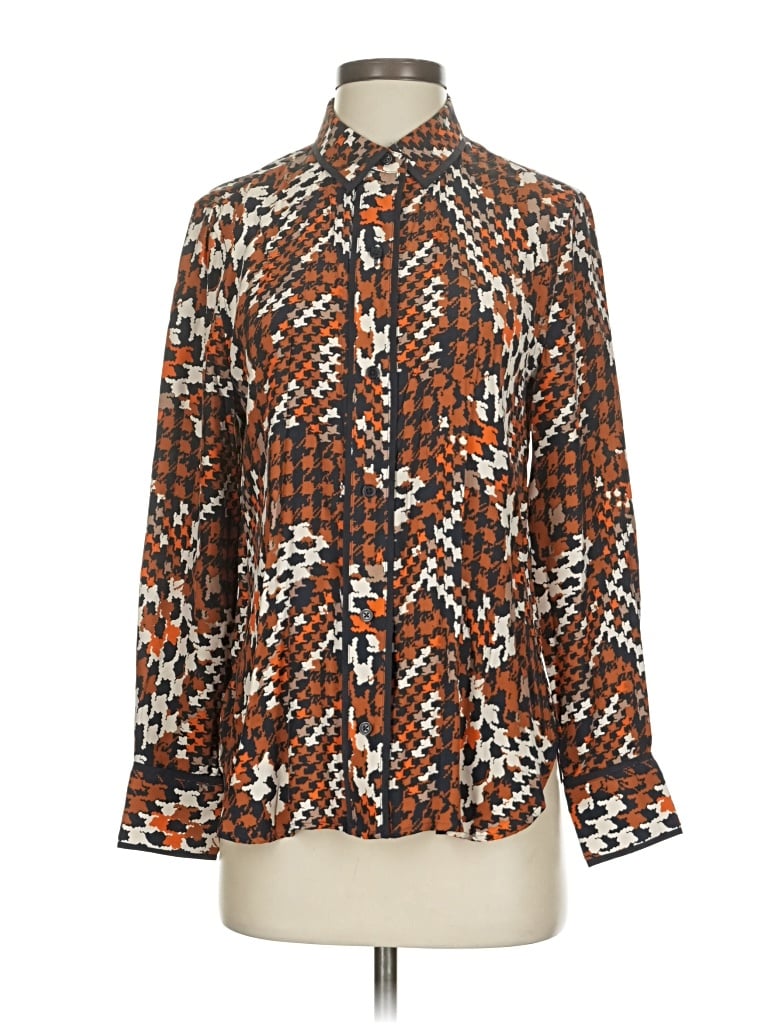 Pre-owned Equipment Long Sleeve Blouse In Brown