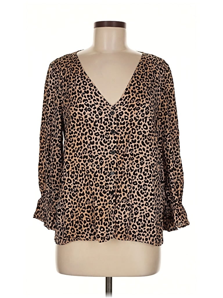Pre-owned Divided By H&m 3/4 Sleeve Blouse In Brown
