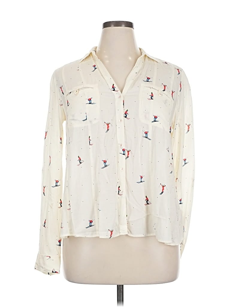 Pre-owned Maeve Long Sleeve Blouse In White