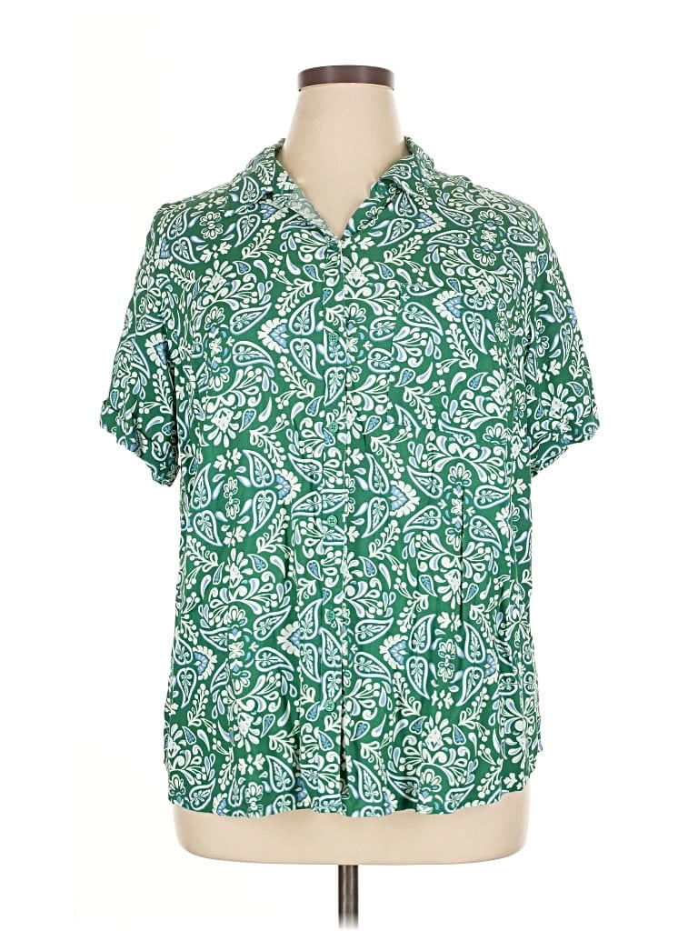 Pre-owned Croft & Barrow Short Sleeve Blouse In Green
