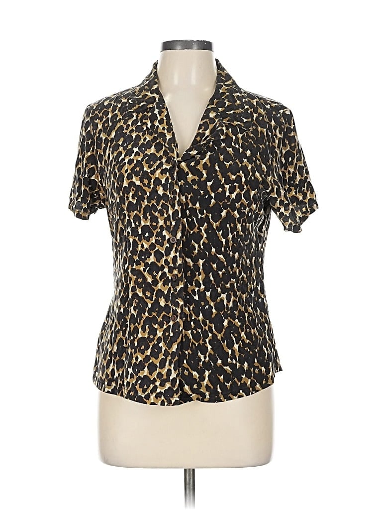 Pre-owned Halston Short Sleeve Blouse In Gold
