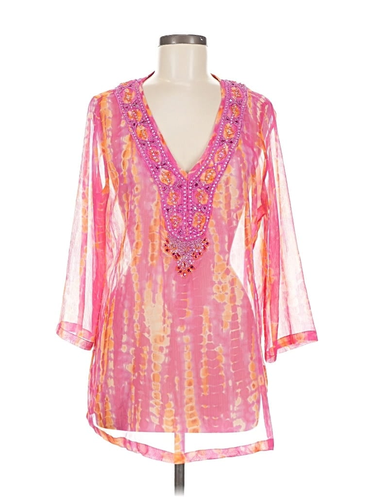 Pre-owned Black Label By Chico's 3/4 Sleeve Blouse In Pink