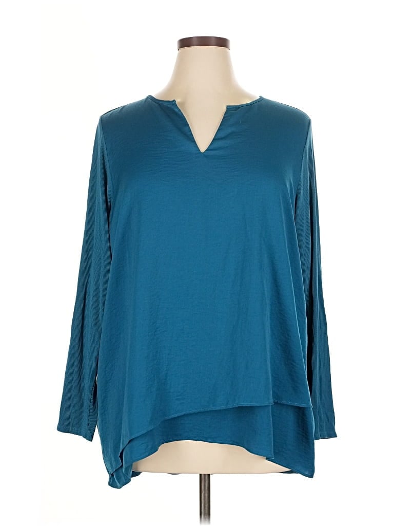 Pre-owned Soft Surroundings 3/4 Sleeve Top Teal V-neck Tops In Blue