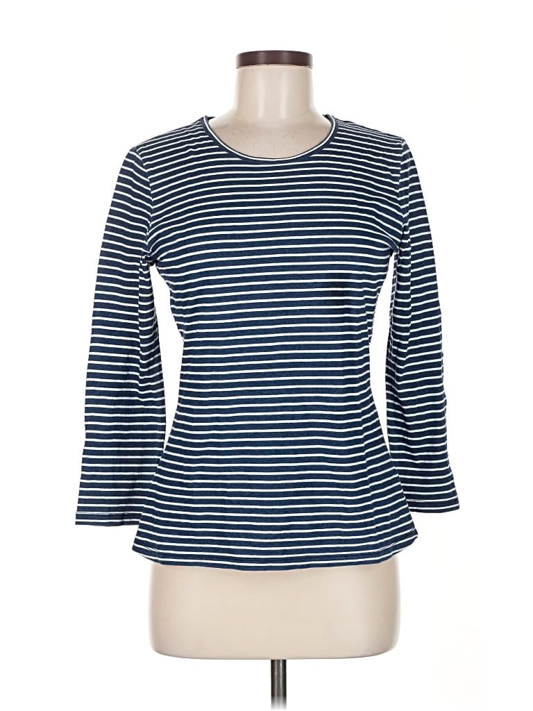 Pre-owned J. Mclaughlin 3/4 Sleeve Top Blue Stripes Pattern Boatneck Tops