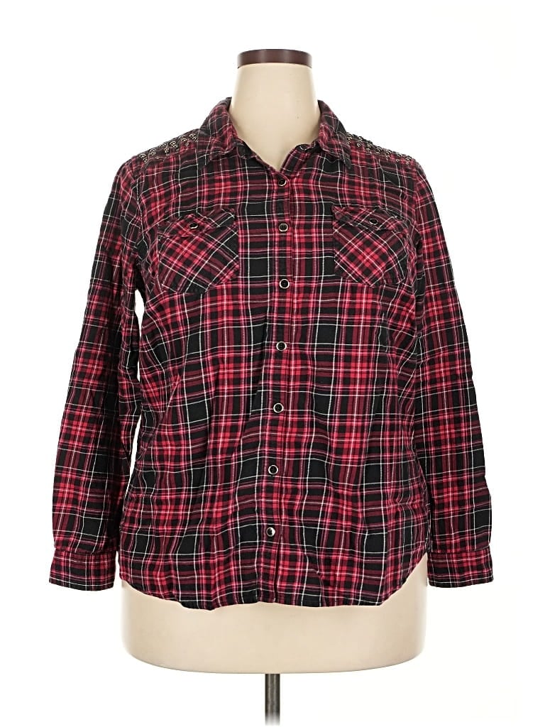 Pre-owned Dressbarn Long Sleeve Button Down Shirt In Red