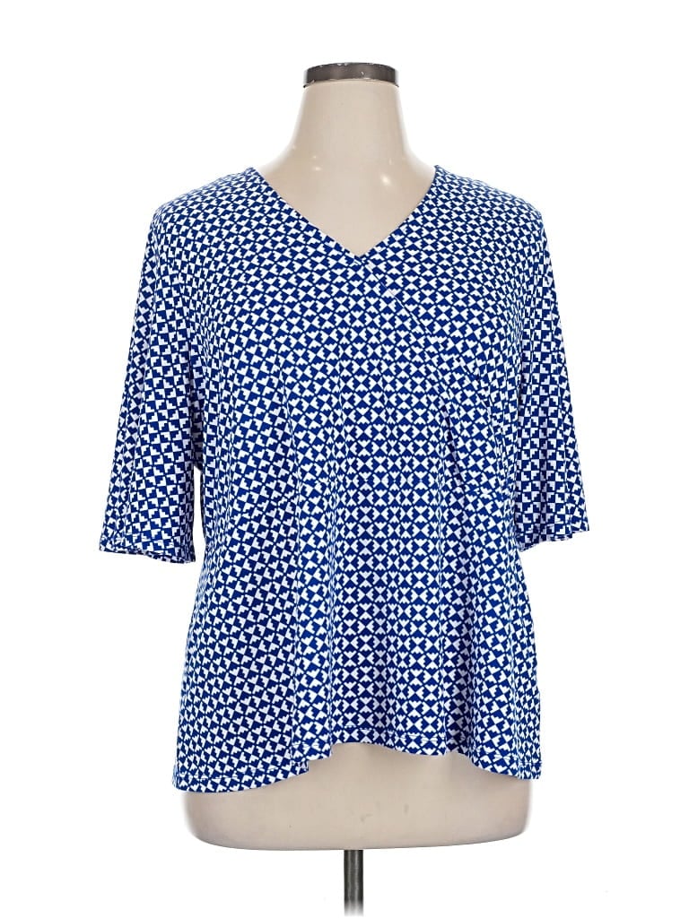 Pre-owned Liz Claiborne Short Sleeve Blouse In Blue