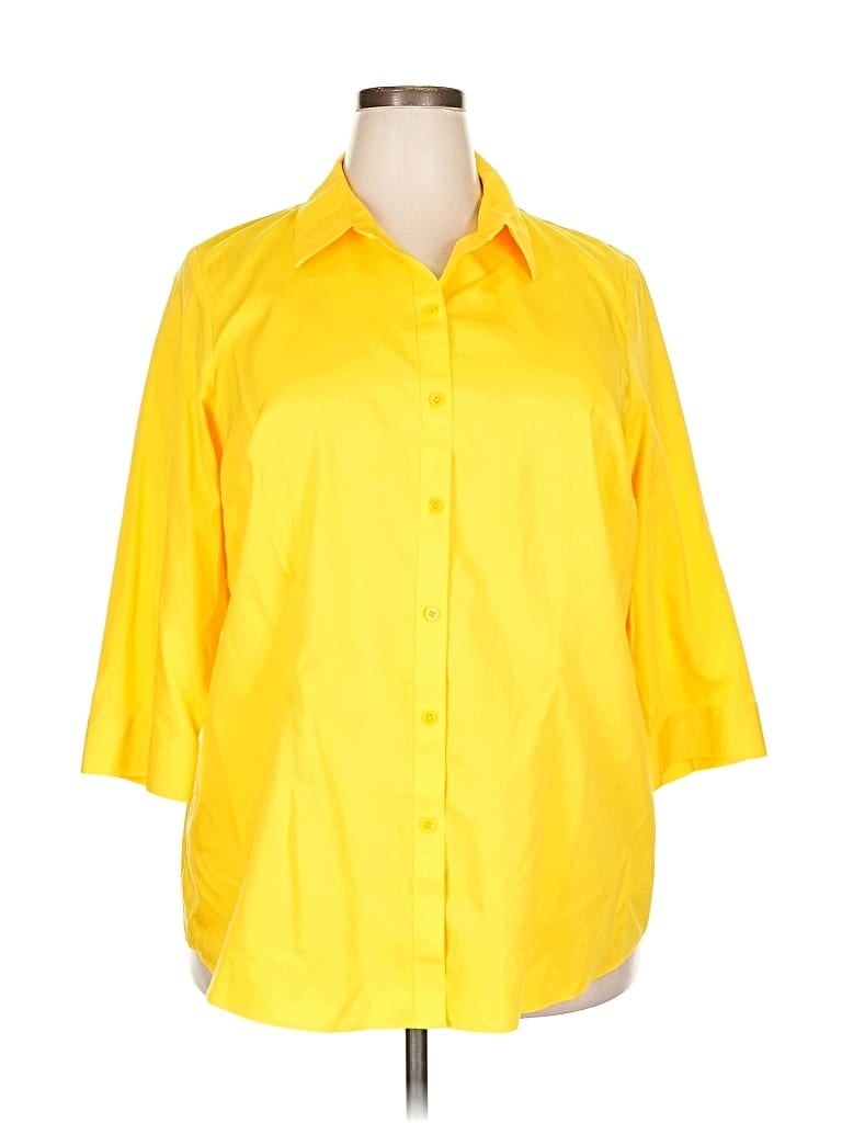 Pre-owned Coldwater Creek 3/4 Sleeve Button Down Shirt In Yellow