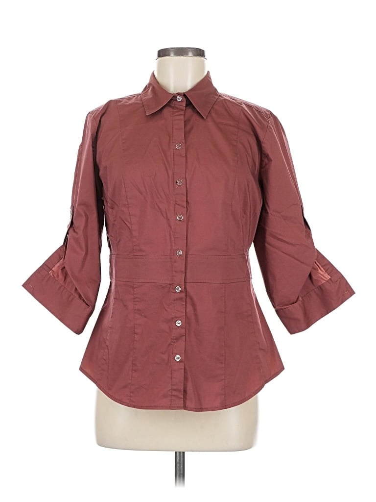 Pre-owned 7th Avenue Design Studio New York & Company 3/4 Sleeve Button Down Shirt In Burgundy