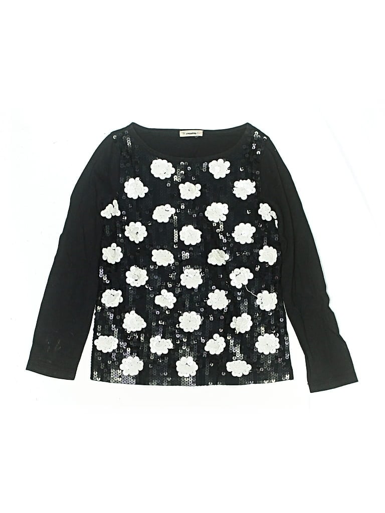 Pre-owned Crewcuts Kids' Long Sleeve Top Black Square Neckline Tops