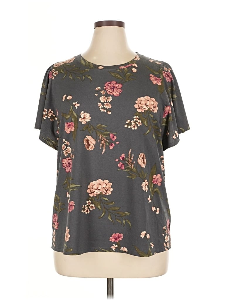 Pre-owned 24/7 Maurices Short Sleeve Blouse In Gray