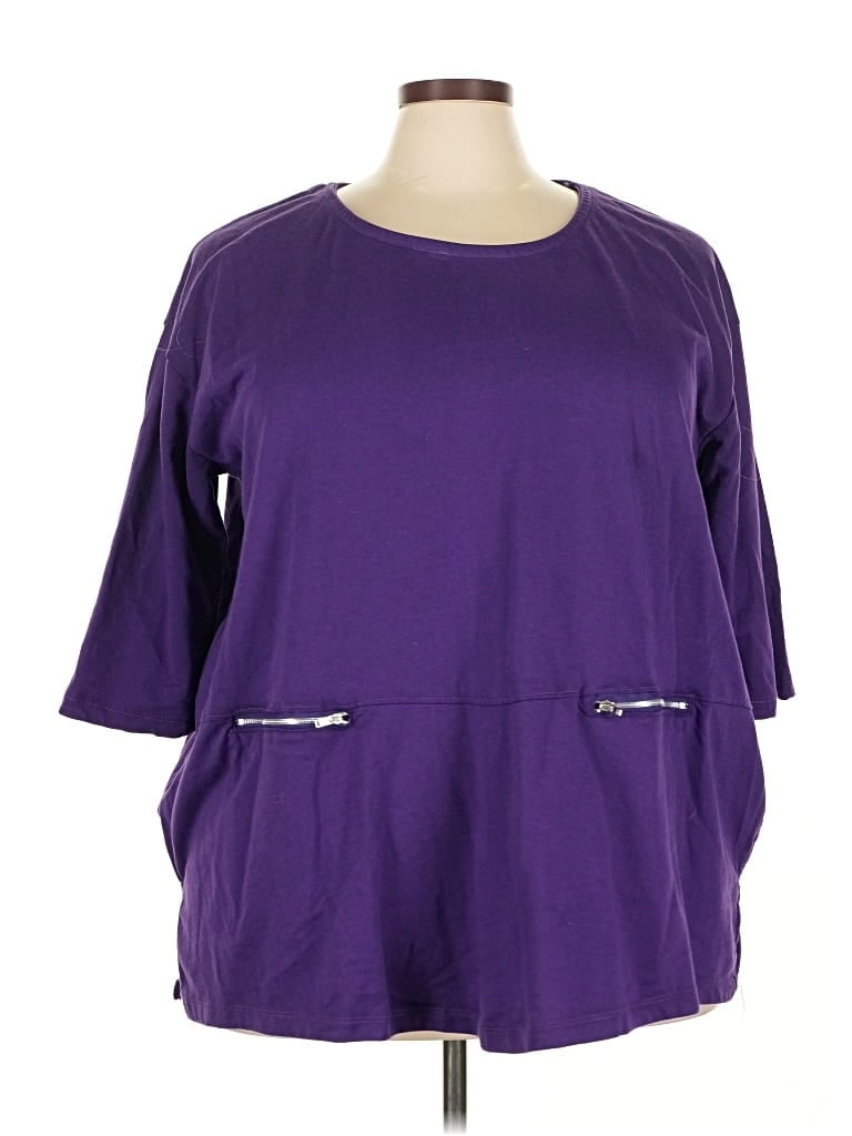 Pre-owned Woman Within 3/4 Sleeve Top Purple Scoop Neck Tops