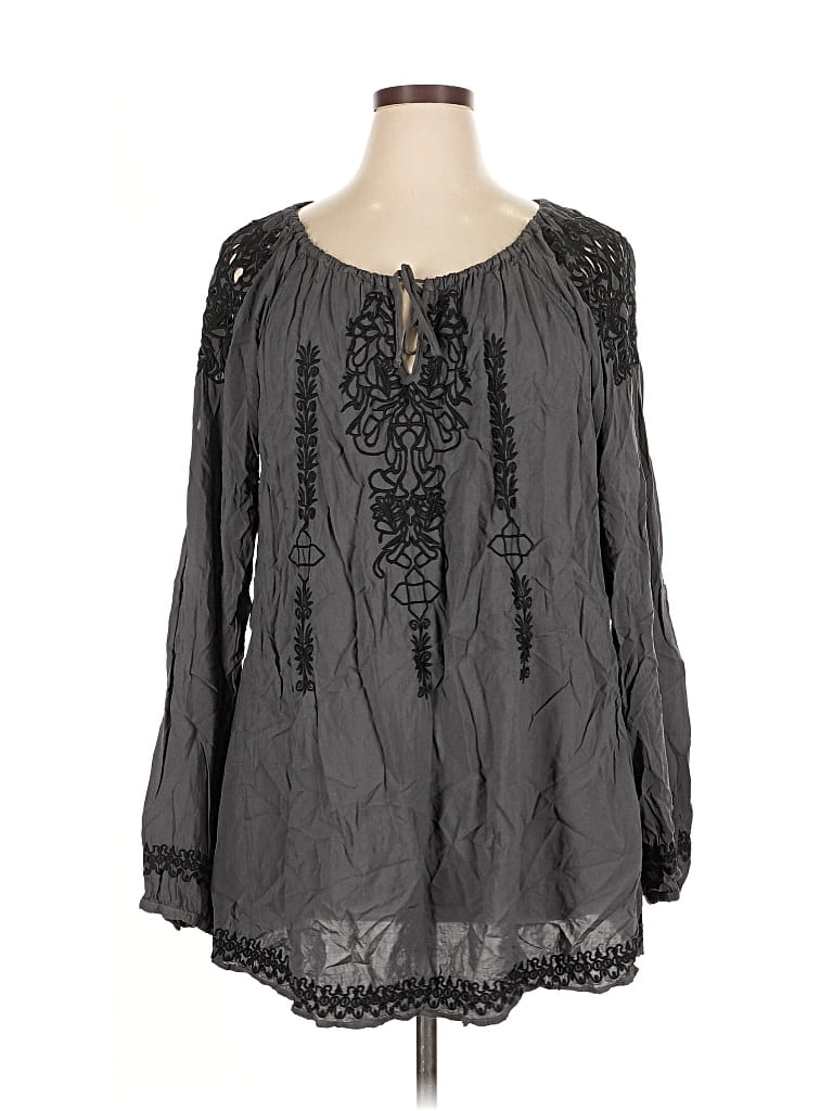 Pre-owned Johnny Was Long Sleeve Blouse In Gray