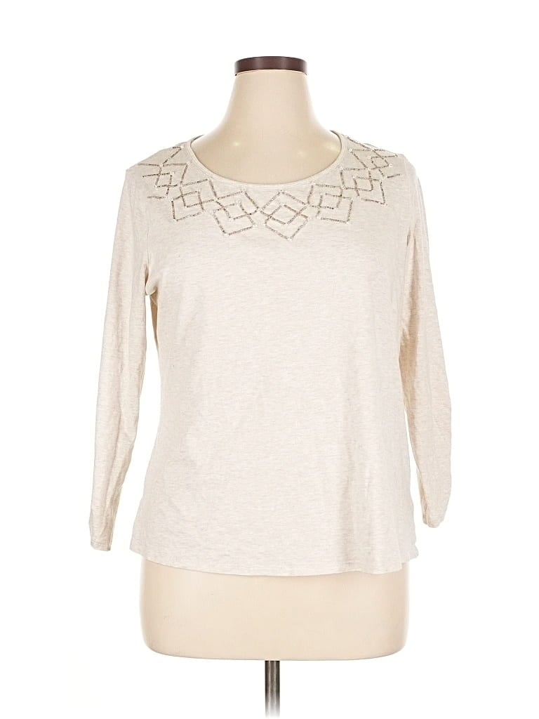 Pre-owned Coldwater Creek 3/4 Sleeve Top Ivory Keyhole Neckline Tops In White