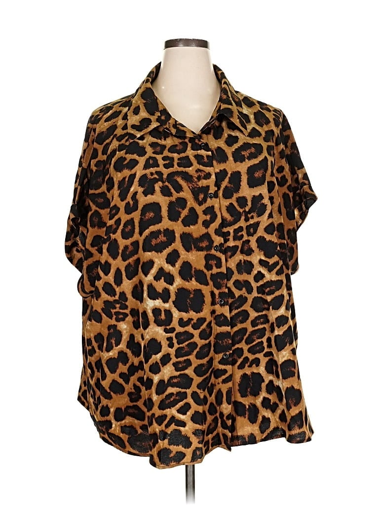 Pre-owned Shein Curve Short Sleeve Blouse In Brown