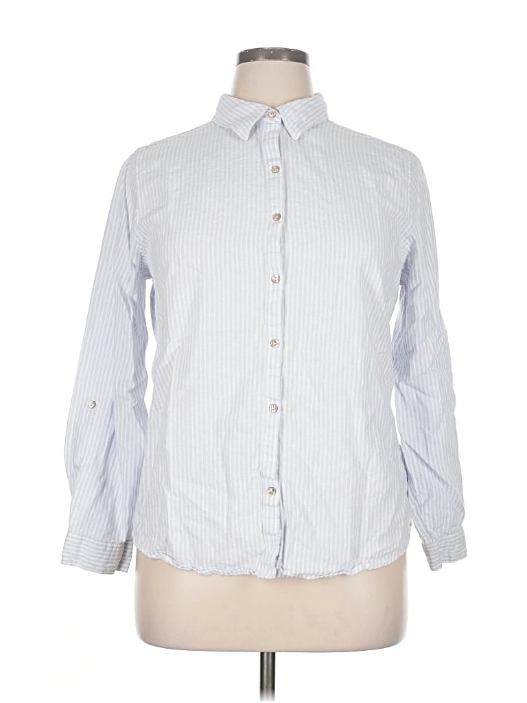 Pre-owned Sigrid Olsen Long Sleeve Button Down Shirt In Blue