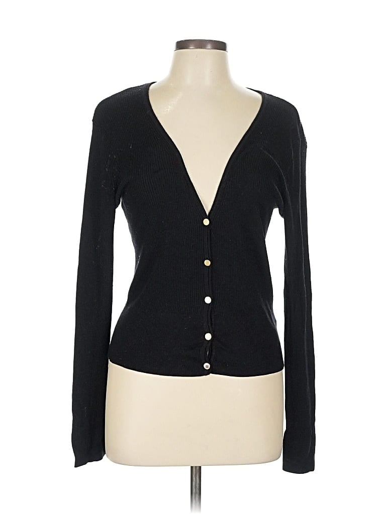 Pre-owned Tommy Hilfiger Long Sleeve Top Black Plunge Neckline Tops