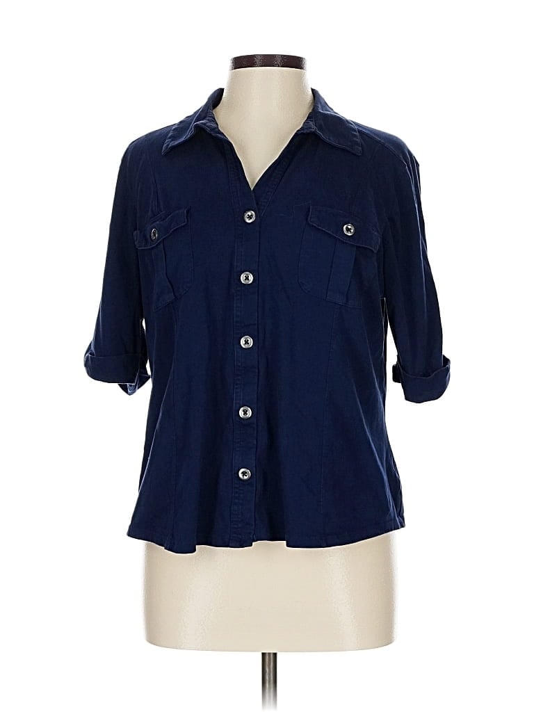 Pre-owned Style & Co 3/4 Sleeve Button Down Shirt In Blue