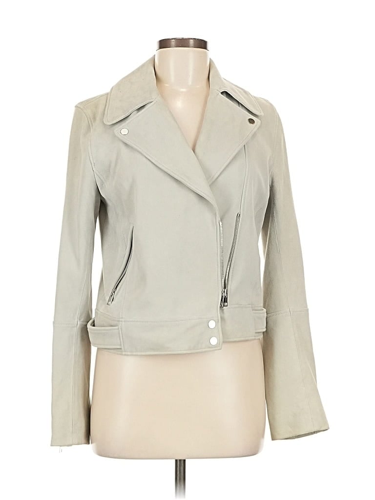 Pre-owned Theory Leather Jacket In Gray