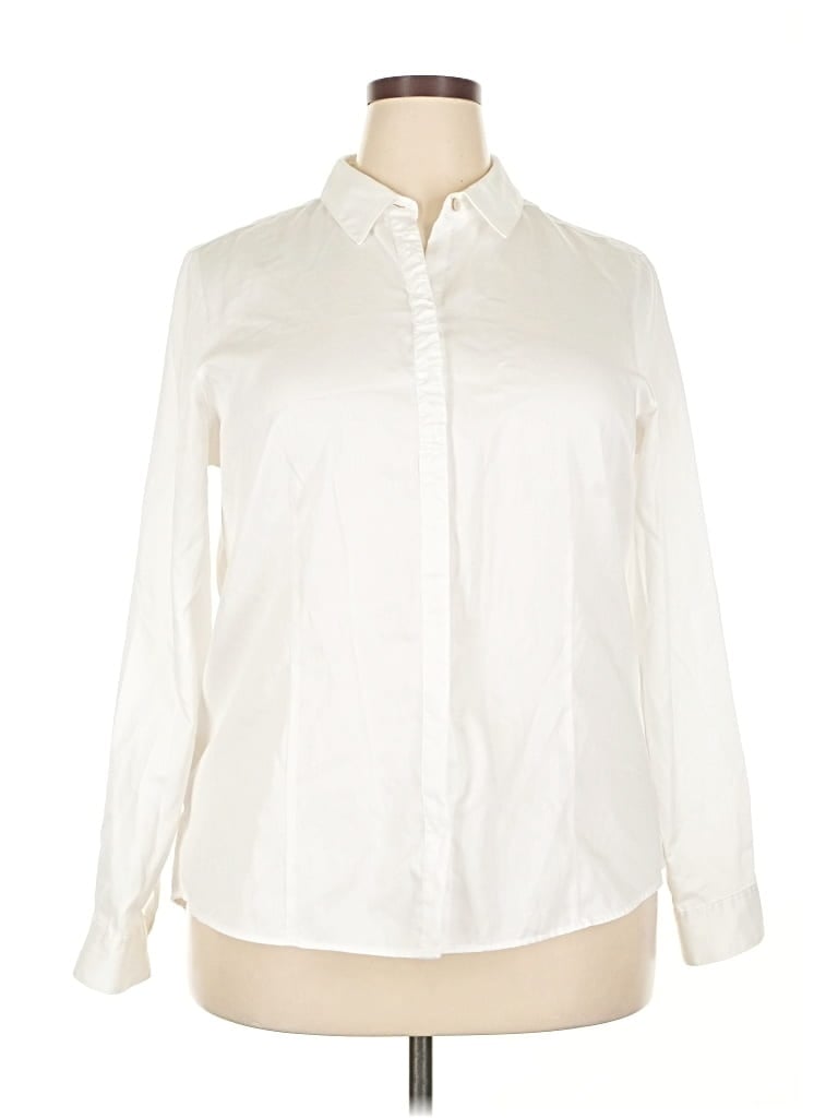 Pre-owned Foxcroft Long Sleeve Button Down Shirt In White
