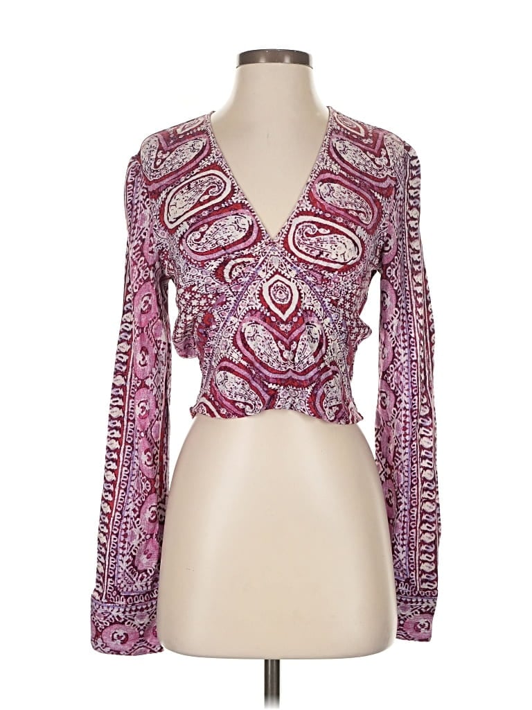 Pre-owned Free People Long Sleeve Blouse In Purple