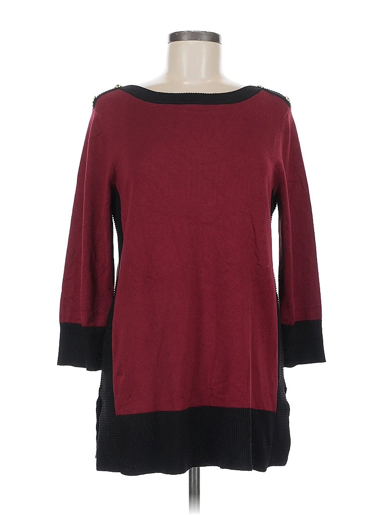 Pre-owned Cable & Gauge Pullover Sweater In Burgundy