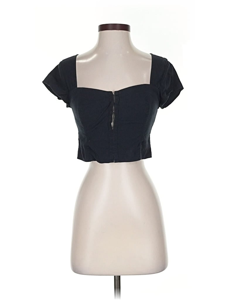 Pre-owned Abercrombie & Fitch Short Sleeve Top Black Sweetheart Neckline Tops