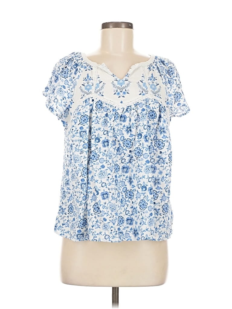 Pre-owned Lucky Brand Short Sleeve Blouse In Blue