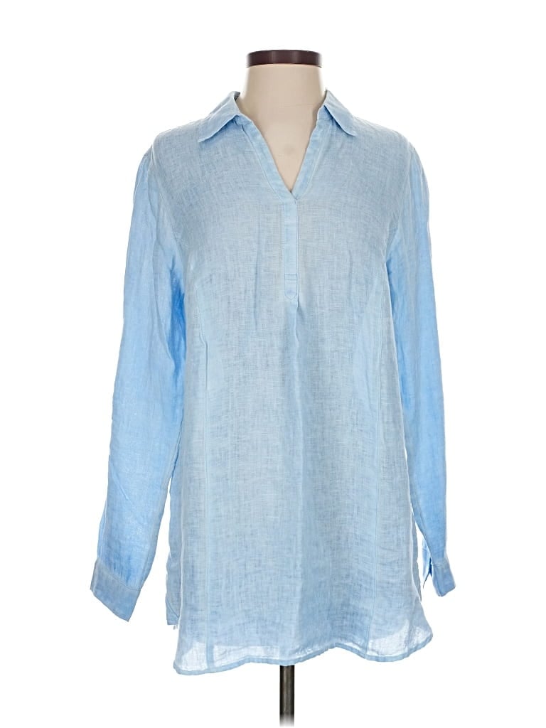 Pre-owned Jjill Long Sleeve Polo Shirt In Blue