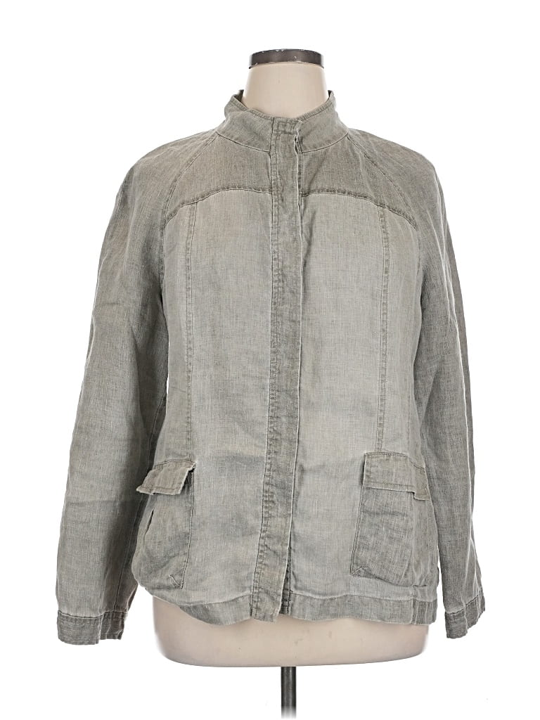 Pre-owned Eileen Fisher Long Sleeve Top Gray Mock Neckline Tops