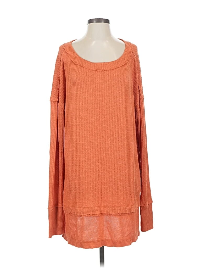 Pre-owned We The Free Long Sleeve Top Orange Crew Neck Tops