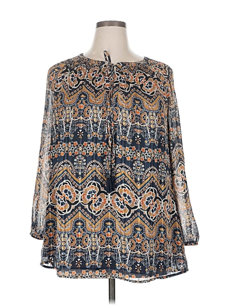 Pre-owned Daniel Rainn Long Sleeve Blouse In Blue