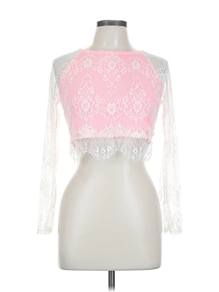 Pre-owned Unbranded Long Sleeve Top Pink Halter Neckline Tops