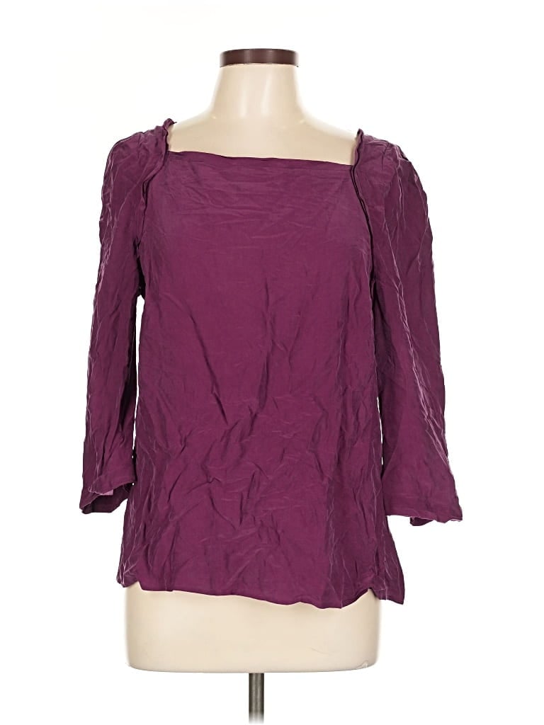 Pre-owned Halogen 3/4 Sleeve Top Burgundy Square Neckline Tops