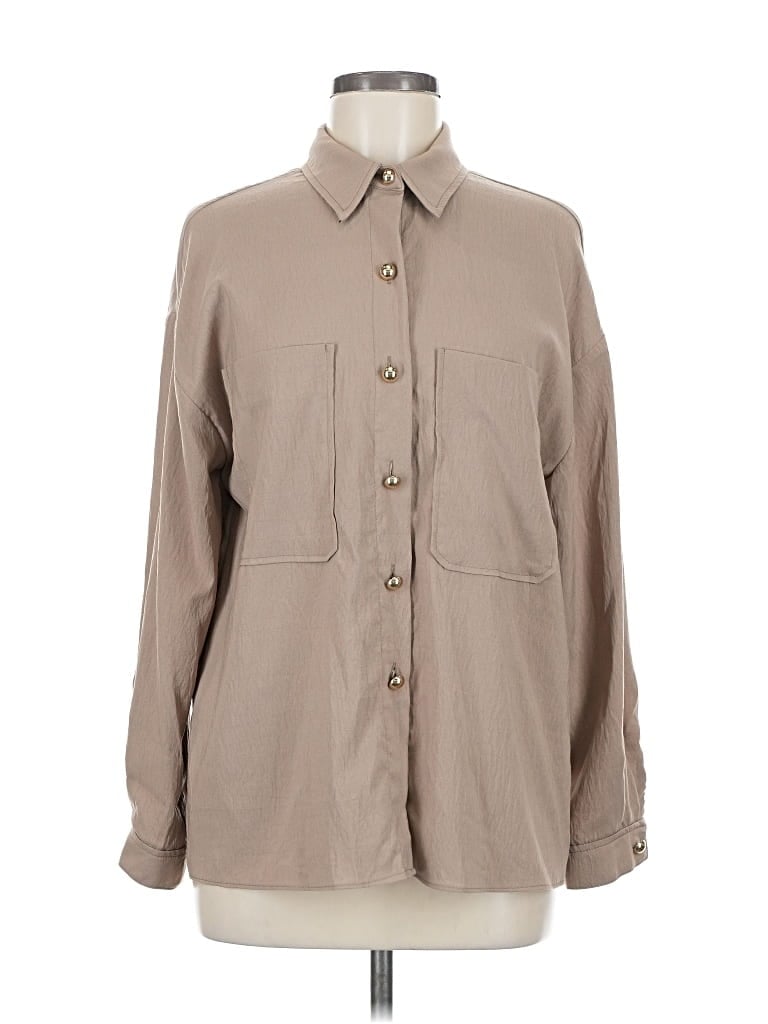 Zara Long Sleeve Button Down Shirt In Brown