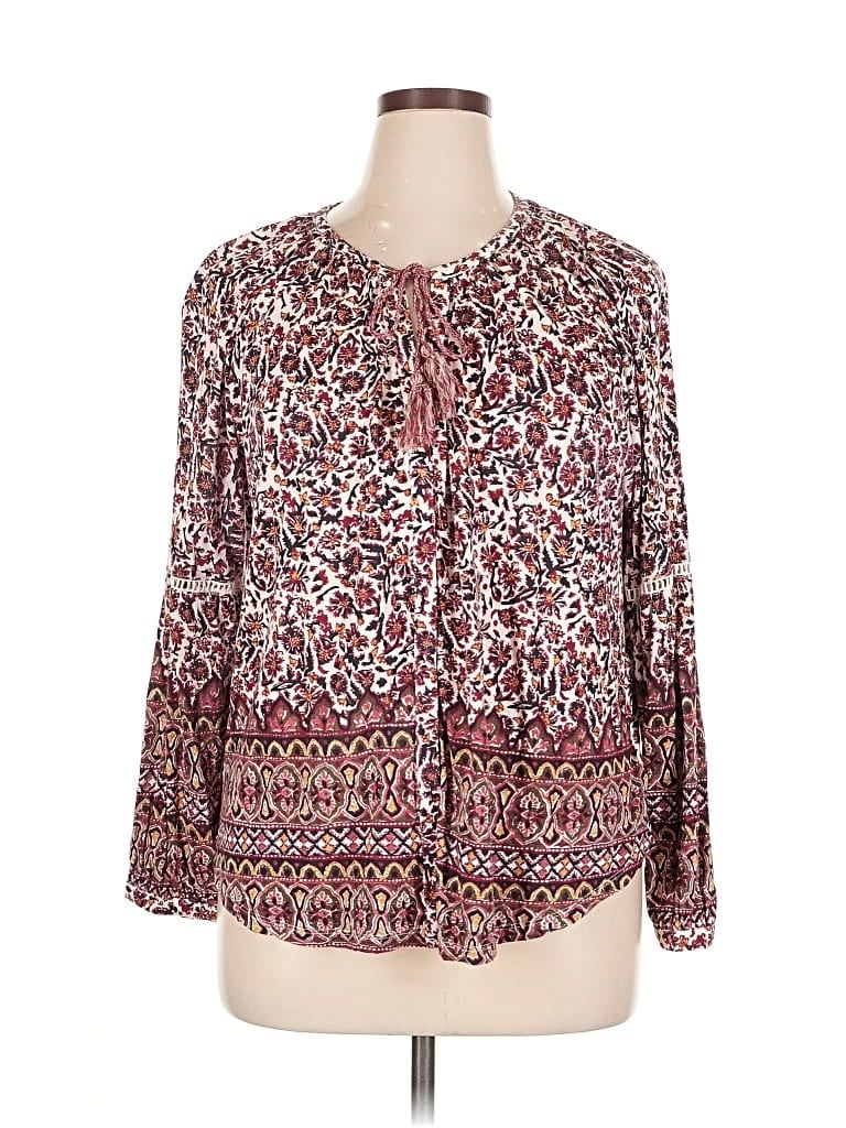 Pre-owned Lucky Brand Long Sleeve Blouse In Burgundy